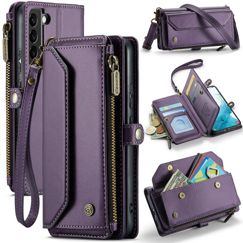 Samsung Galaxy S22 5G CaseMe C36 Card Slots Zipper Wallet RFID Anti-theft Leather Phone Case - Purple